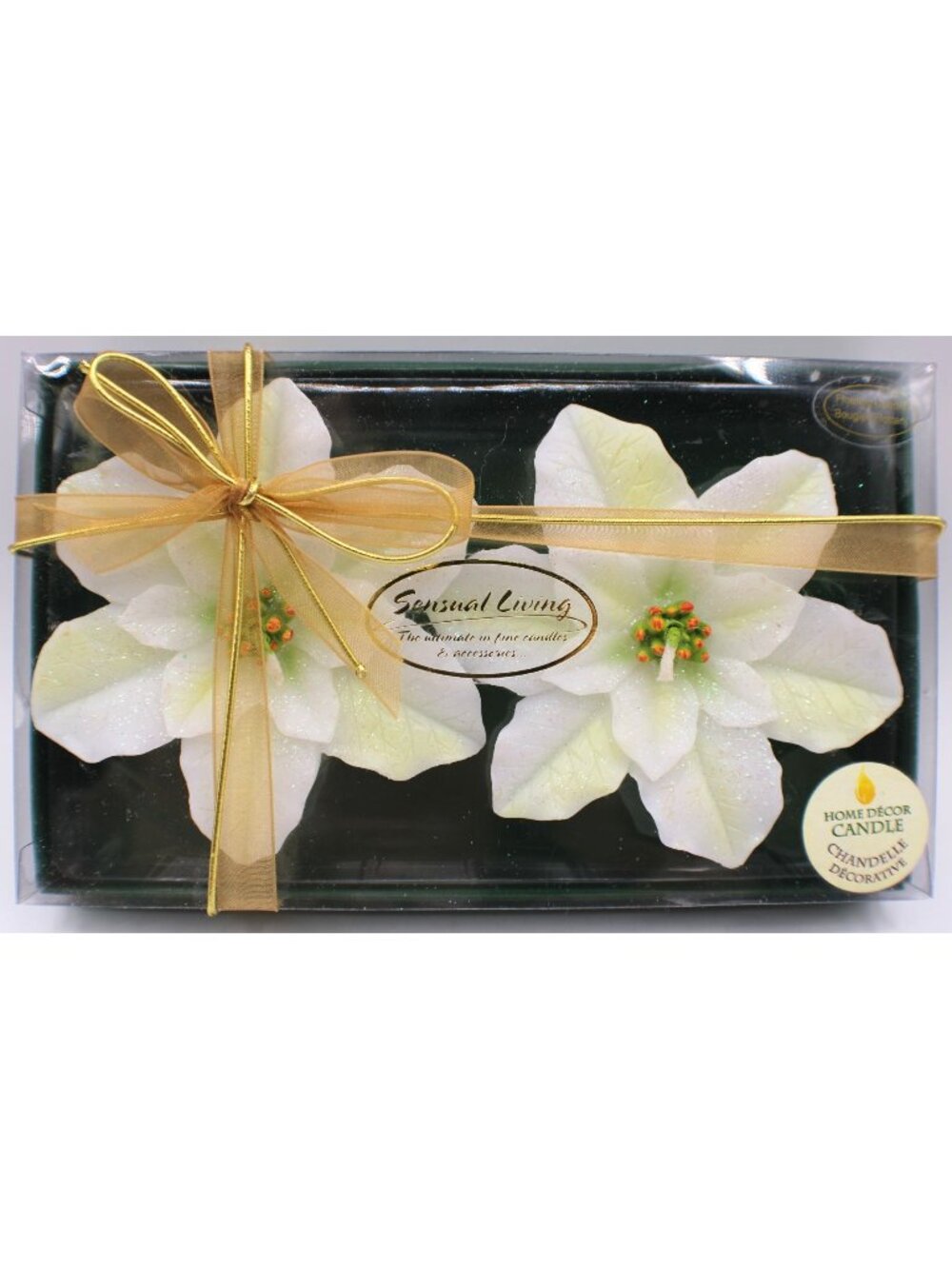 Sensual Living Decorative Floating Poinsettia Candles With Gold Ribbon Gift Box